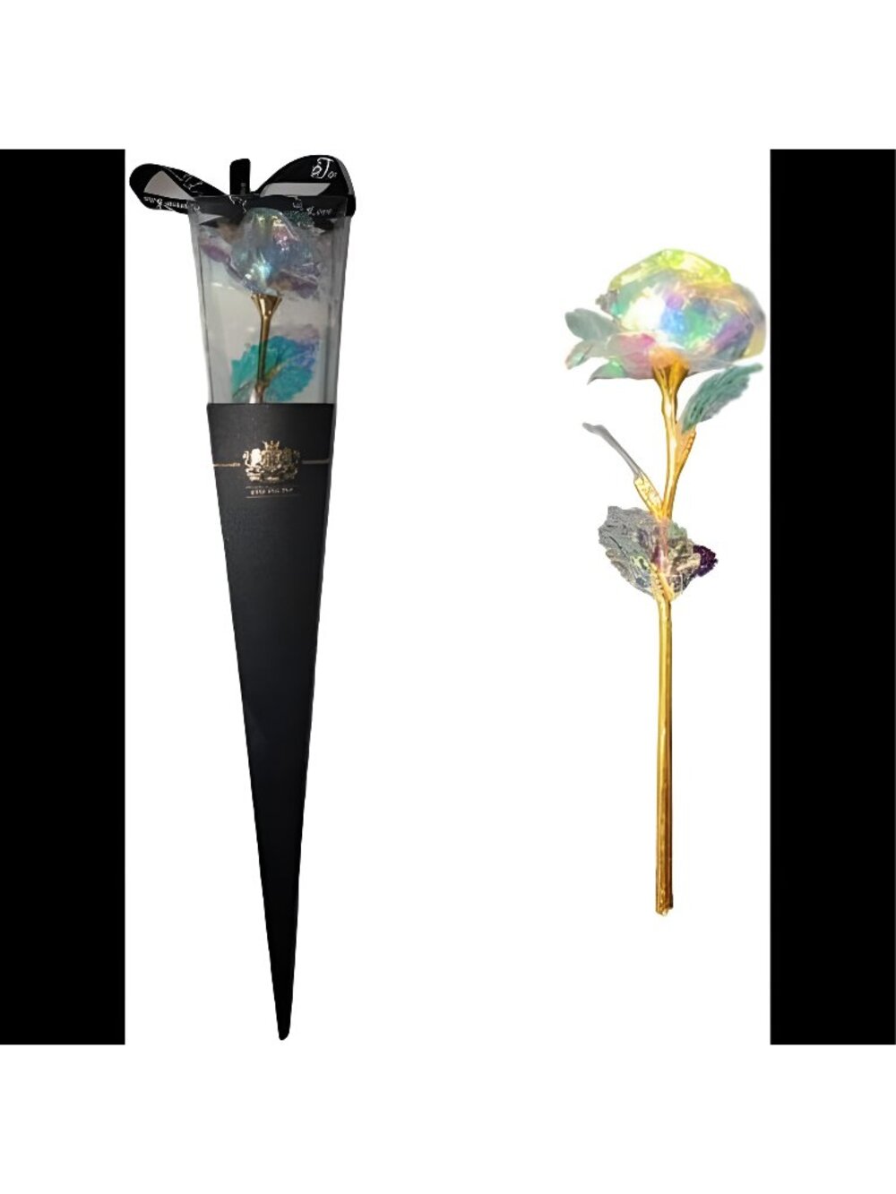 Mila Moya Forever Rose, 9in x 3in Artificial Flower from Foil,16in x 3in Holder